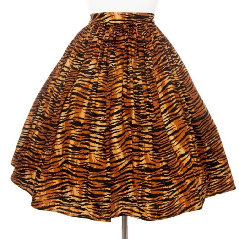 Pinup Couture x Deadly Dames by Micheline Pitt Tiger Print Swing Skirt XS - Picture 2 of 14